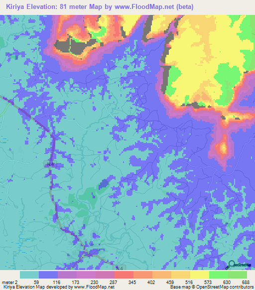 Kiriya,Guinea Elevation Map