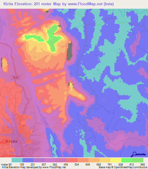 Kirita,Guinea Elevation Map