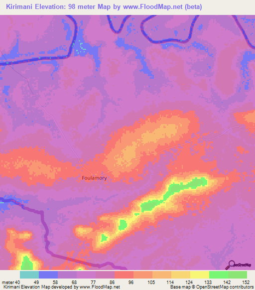 Kirimani,Guinea Elevation Map