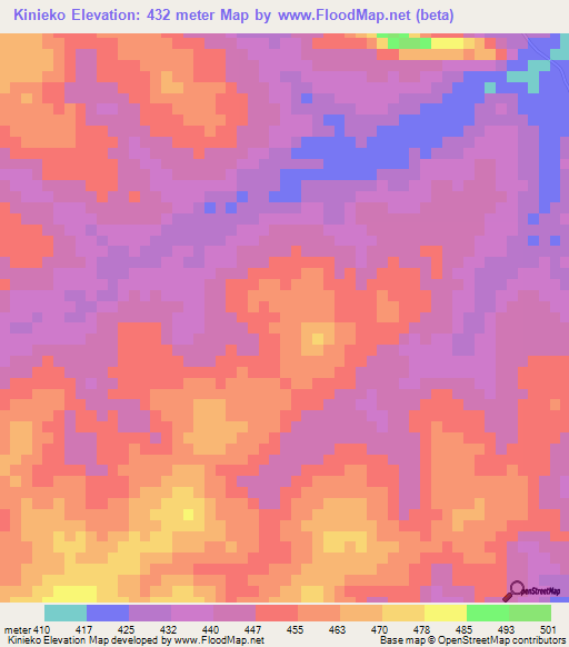 Kinieko,Guinea Elevation Map