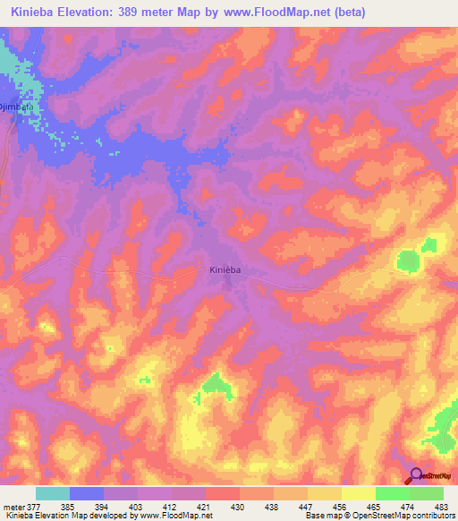 Kinieba,Guinea Elevation Map