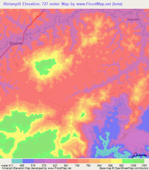 Kinianpili,Guinea Elevation Map