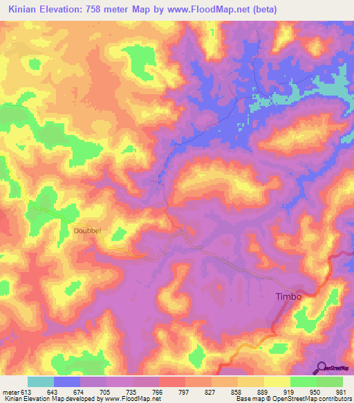 Kinian,Guinea Elevation Map