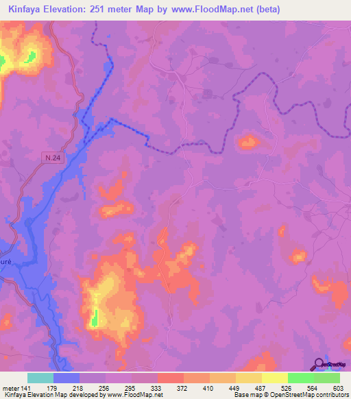 Kinfaya,Guinea Elevation Map