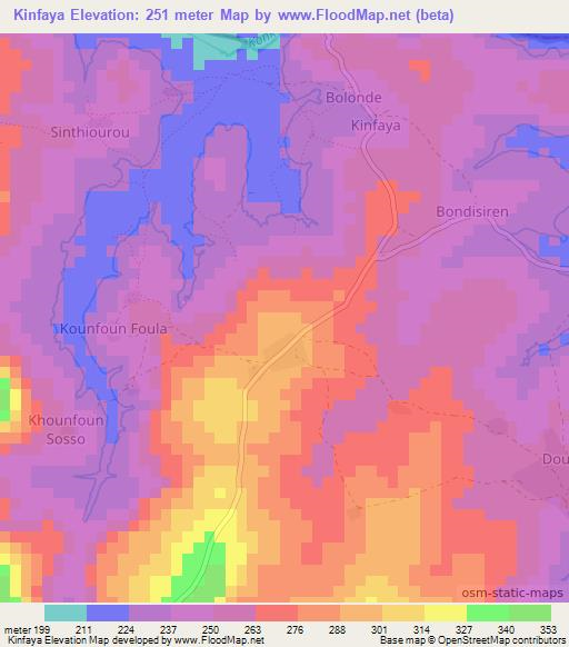 Kinfaya,Guinea Elevation Map