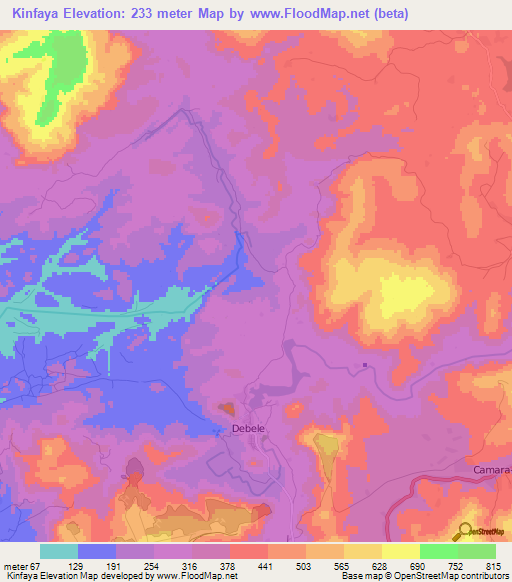 Kinfaya,Guinea Elevation Map