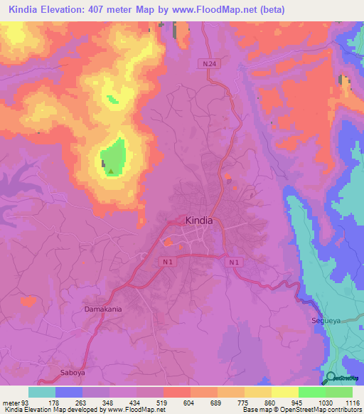 Kindia,Guinea Elevation Map