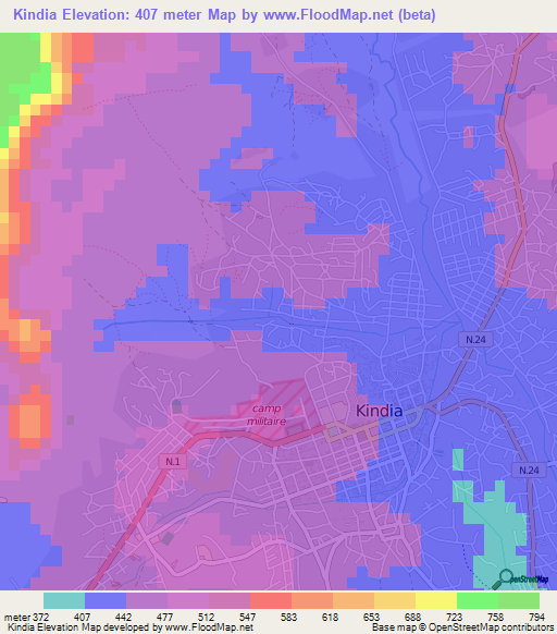 Kindia,Guinea Elevation Map