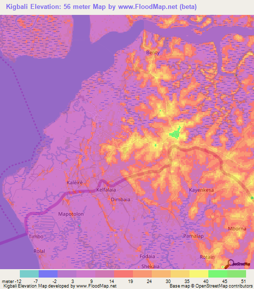 Kigbali,Guinea Elevation Map