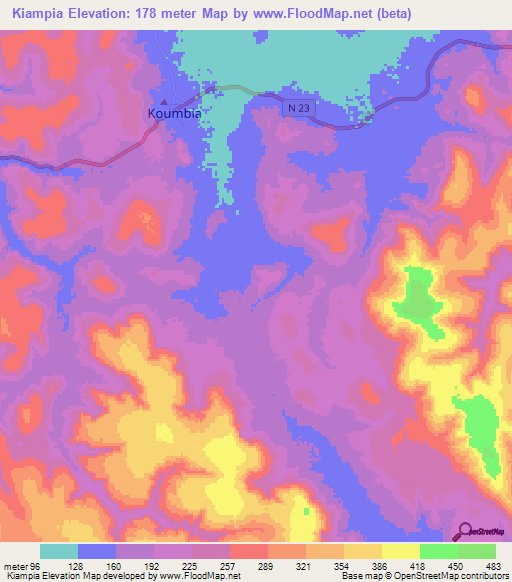 Kiampia,Guinea Elevation Map