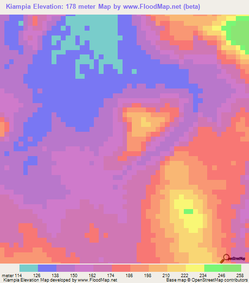 Kiampia,Guinea Elevation Map