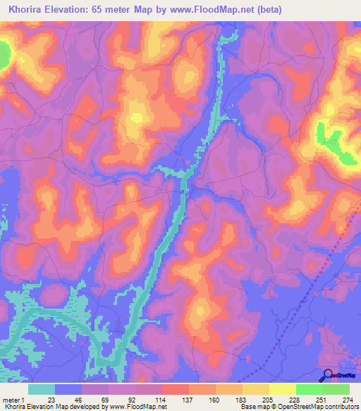 Khorira,Guinea Elevation Map