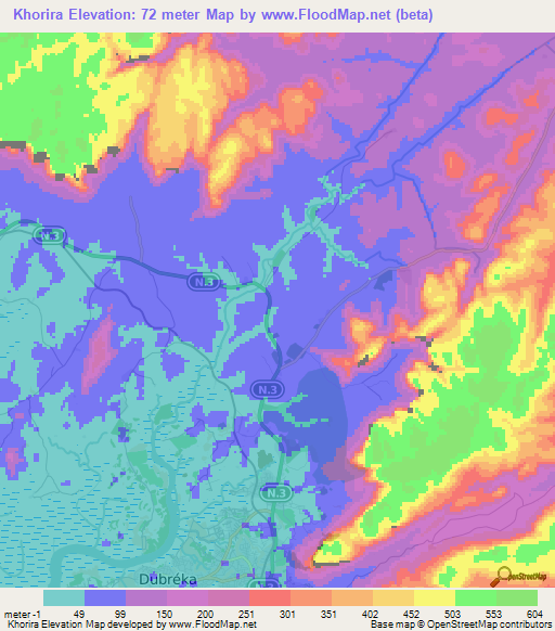 Khorira,Guinea Elevation Map