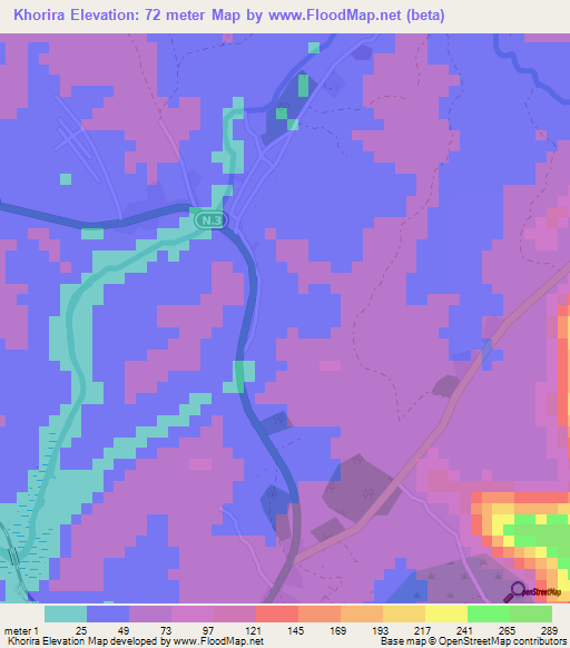 Khorira,Guinea Elevation Map