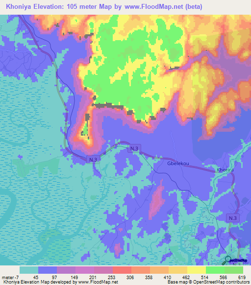 Khoniya,Guinea Elevation Map