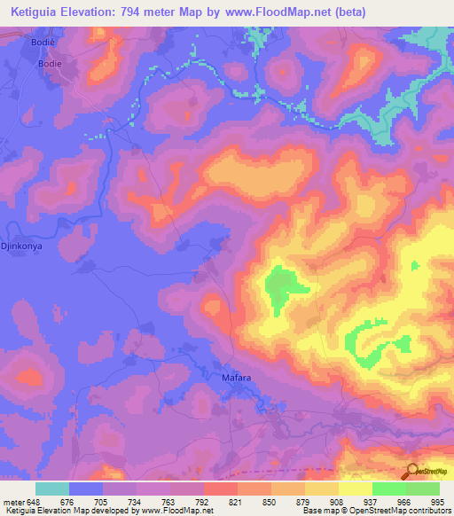 Ketiguia,Guinea Elevation Map