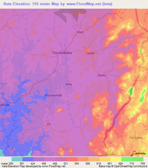 Keta,Guinea Elevation Map