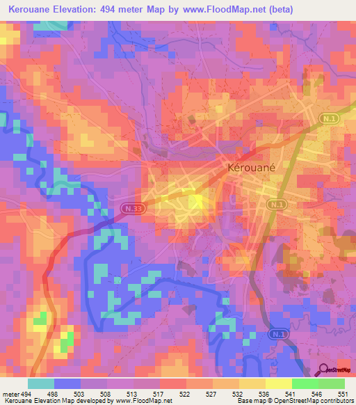 Kerouane,Guinea Elevation Map