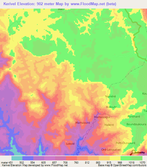 Kerivel,Guinea Elevation Map