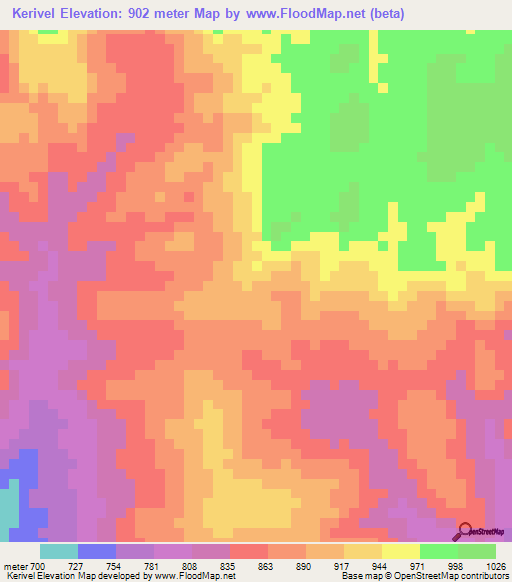 Kerivel,Guinea Elevation Map