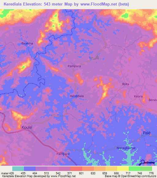 Kerediala,Guinea Elevation Map