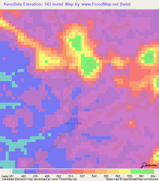 Kerediala,Guinea Elevation Map