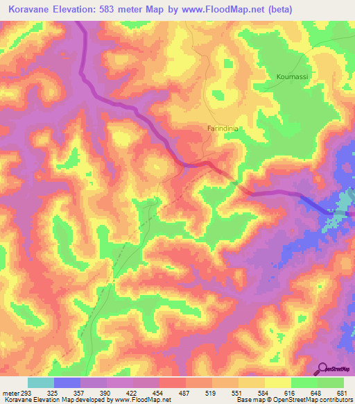 Koravane,Guinea Elevation Map