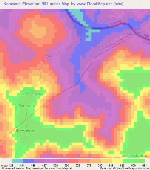 Koravane,Guinea Elevation Map