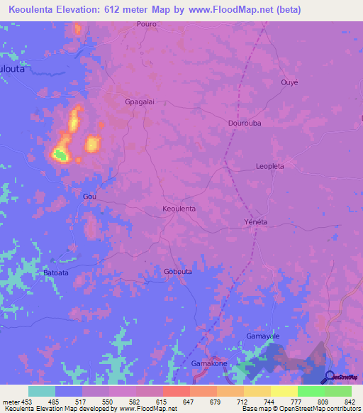 Keoulenta,Guinea Elevation Map