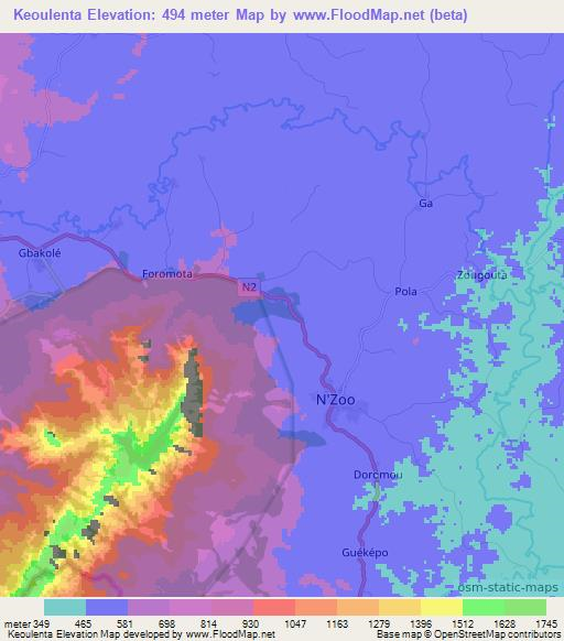 Keoulenta,Guinea Elevation Map