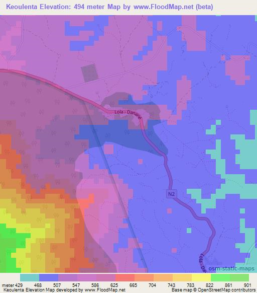 Keoulenta,Guinea Elevation Map
