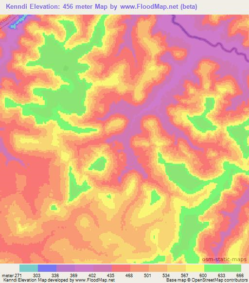 Kenndi,Guinea Elevation Map