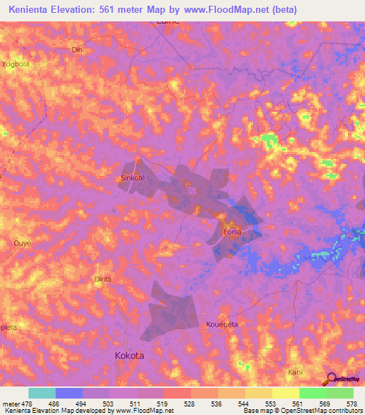 Kenienta,Guinea Elevation Map