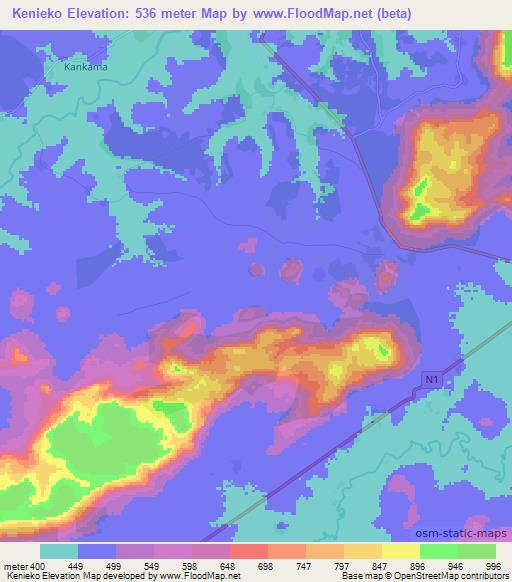 Kenieko,Guinea Elevation Map