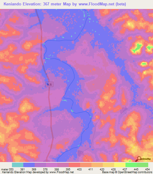 Keniando,Guinea Elevation Map