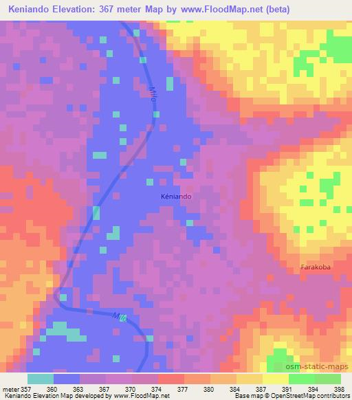 Keniando,Guinea Elevation Map