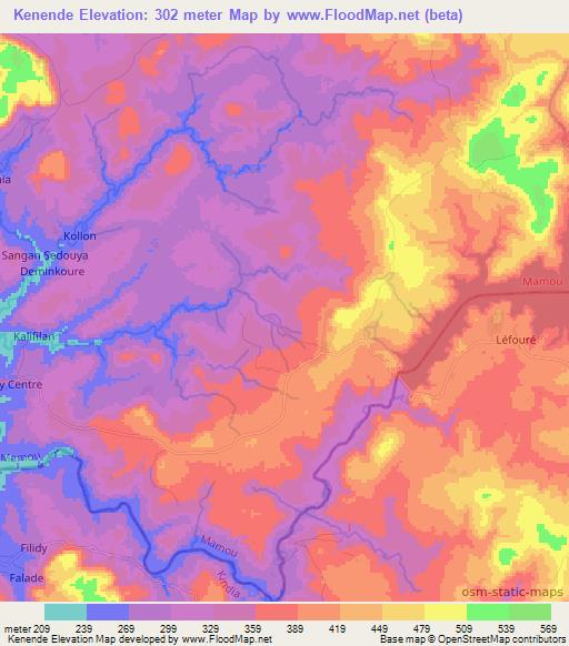 Kenende,Guinea Elevation Map