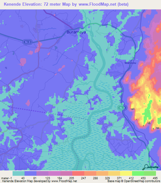 Kenende,Guinea Elevation Map