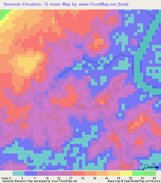 Kenende,Guinea Elevation Map