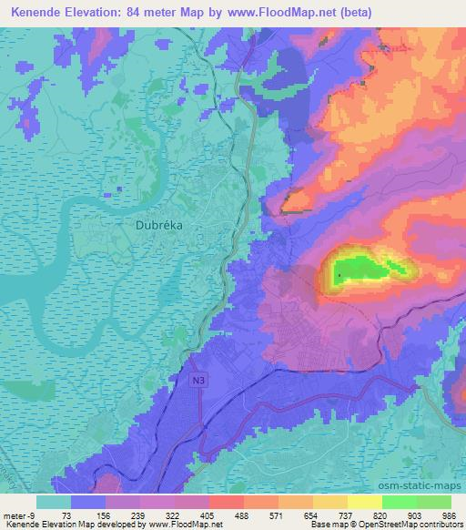 Kenende,Guinea Elevation Map