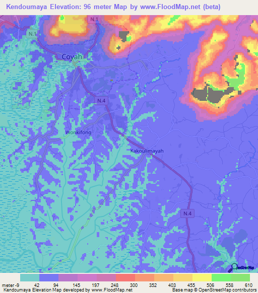 Kendoumaya,Guinea Elevation Map