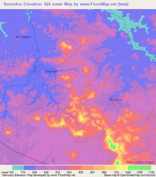 Kemodou,Guinea Elevation Map