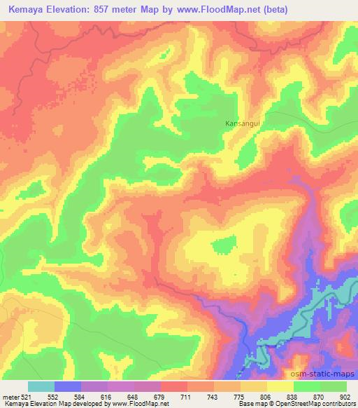 Kemaya,Guinea Elevation Map