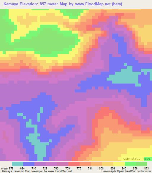 Kemaya,Guinea Elevation Map