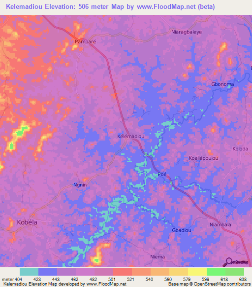 Kelemadiou,Guinea Elevation Map