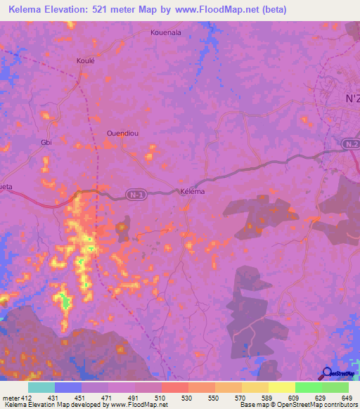 Kelema,Guinea Elevation Map