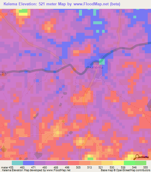 Kelema,Guinea Elevation Map