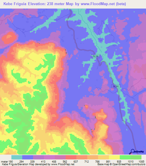 Kebe Friguia,Guinea Elevation Map