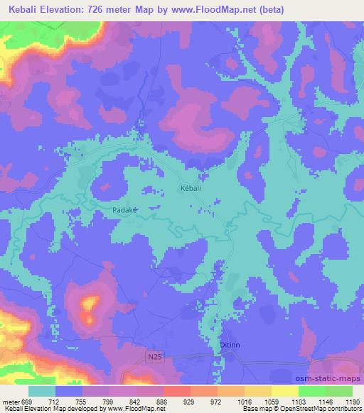 Kebali,Guinea Elevation Map