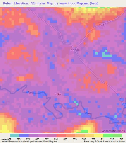 Kebali,Guinea Elevation Map